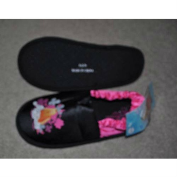 Toddler Girls Disney Hannah Montana Slippers 11/12 Black Pink Satiny Slip On - Picture 3 of 3